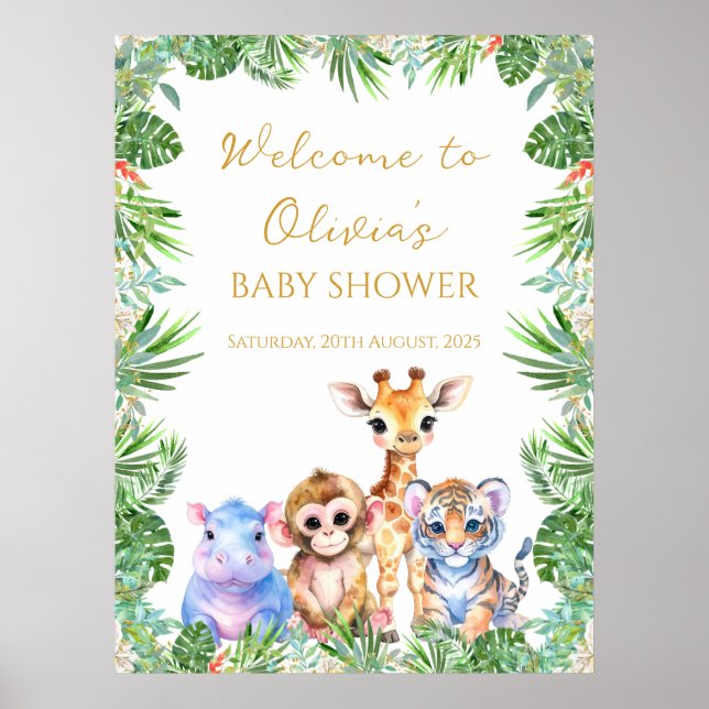 Póster Bienvenida personalizada de animales bebé de la se (Frente)