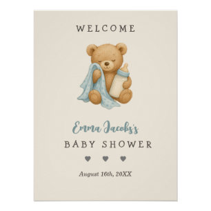 Póster Bienvenida personalizada de Baby Shower Teddy Bear