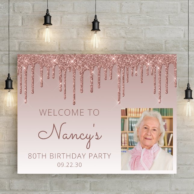 Póster Bienvenida personalizada de cumpleaños 80 en rosa  (Subido por el creador)