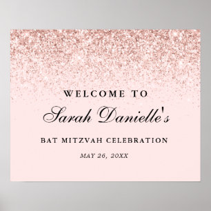 Póster Bienvenida Personalizada Glitter Confeti Rosa Rubo