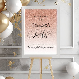 Póster Bienvenida personalizada Rosa Gold Purpurina Sweet