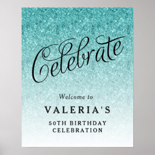 Póster Bienvenida Personalizado a Purpurina azul Aqua