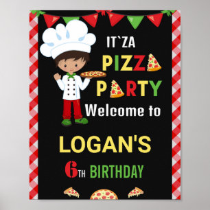 Póster Bienvenida Pizza fiesta firma cumpleaños pizzería