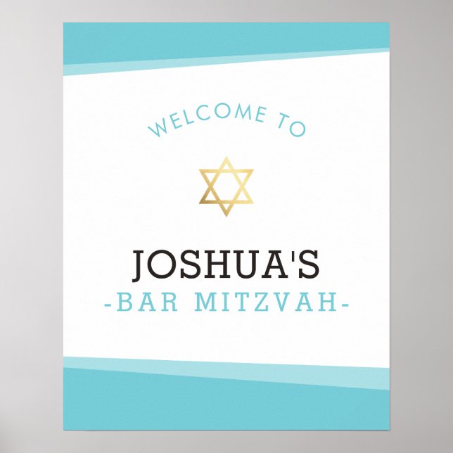 Póster BIENVENIDA POSTER bar mitzvah azul turquesa simple (Frente)