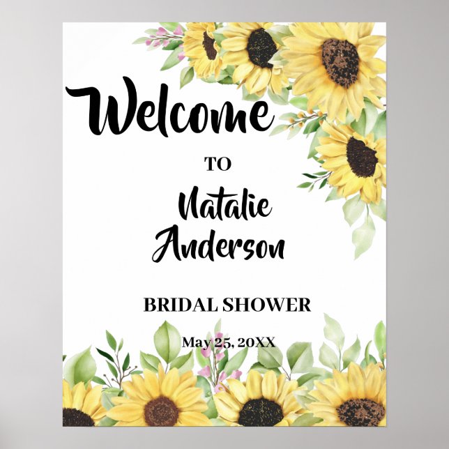 Póster Bienvenida Poster Bridal Shower Sunflowers (Frente)