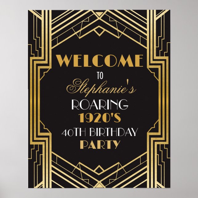 Póster Bienvenida Poster Gatsby Art Deco Rótulo de cumple (Frente)