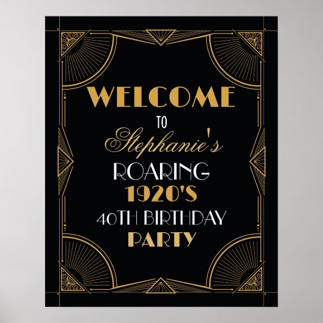 Póster Bienvenida Poster Gatsby Art Deco Rótulo de cumple (Frente)