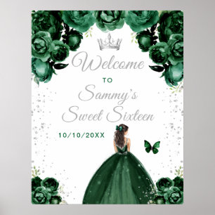 Póster Bienvenida Princesa de Cabello Castaño Verde Dulce