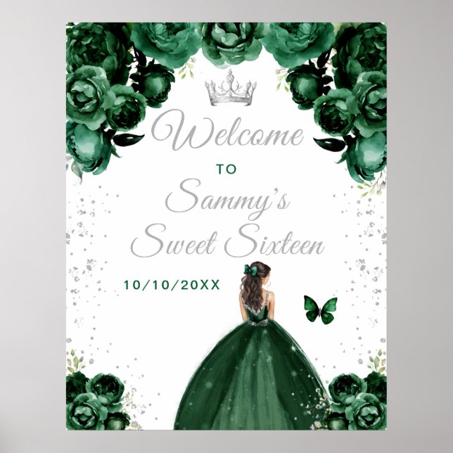 Póster Bienvenida Princesa de Cabello Castaño Verde Dulce (Frente)