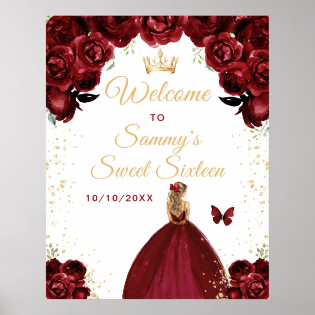 Póster Bienvenida Princesa de Cabello Rubio Rojo Dulces D (Frente)