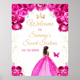 Póster Bienvenida Princesa de Dieciséis Años de Piel Oscu