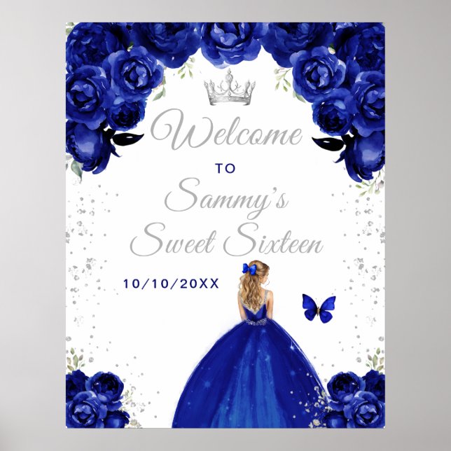 Póster Bienvenida Princesa Rubia Navy Dulces Dieciséis (Frente)