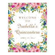 Bienvenida Quinceañera con Brillo Dorado y Floral