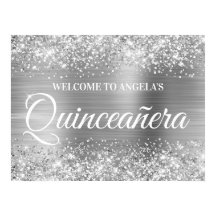 Bienvenida Quinceañera con Brillo y Hoja de Plata
