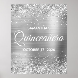 Póster Bienvenida Quinceañera con Purpurina de Plata