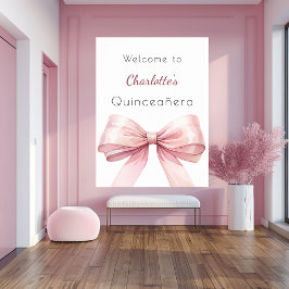Póster Bienvenida Quinceanera elegante de color rosa