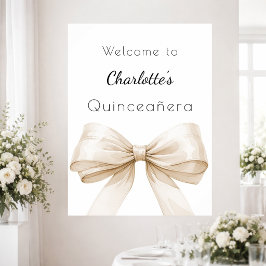 Póster Bienvenida Quinceañera lazo crema beige