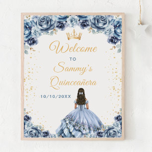 Póster Bienvenida Quinceañera Princesa Azul Polvoriento