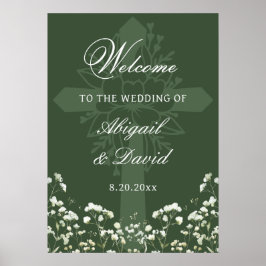 Póster Bienvenida religiosa boda Sage Green Baby's Breath