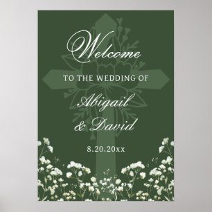 Póster Bienvenida religiosa boda Sage Green Baby's Breath