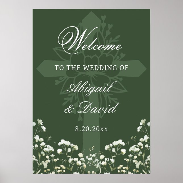 Póster Bienvenida religiosa boda Sage Green Baby's Breath (Frente)
