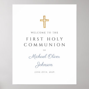 Póster Bienvenida religiosa polvo azul niño primera comun