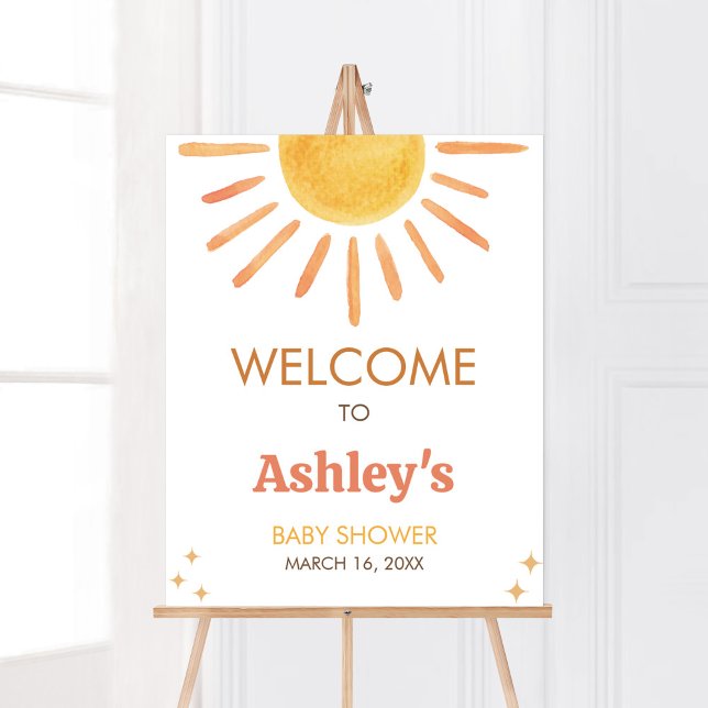 Póster Bienvenida Retro Boho Sunshine Baby Shower (Boy Boho Sunshine Baby Shower Welcome Sign)