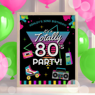 Póster Bienvenida retro de fiesta de cumpleaños de los 80