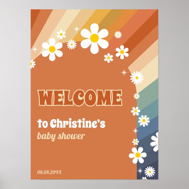 Póster Bienvenida Retro Vintage Arcoiris Daisy (Frente)