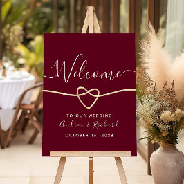 Póster Bienvenida Romántica de Boda Burgundy