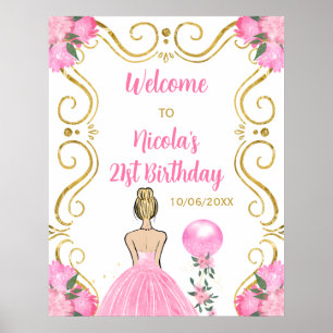 Póster Bienvenida rosa de la fiesta de cumpleaños de la p
