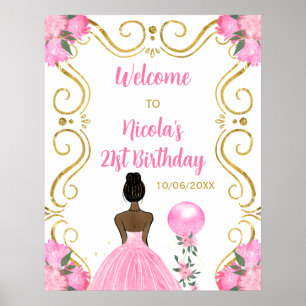 Póster Bienvenida rosa de la Princesa de la Piel Oscura d