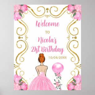 Póster Bienvenida rosa de Princesa de Cabello Rojo del Pa