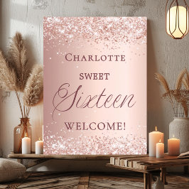 Póster Bienvenida rosa dorado Sweet 16