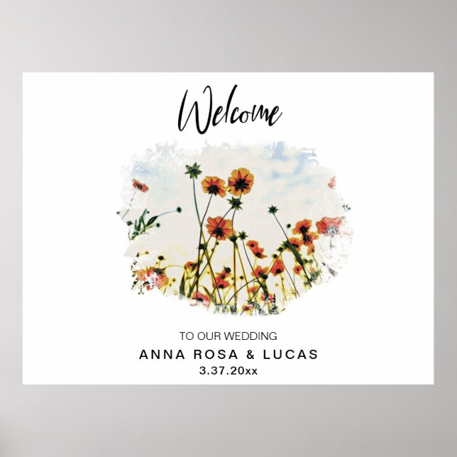 Póster *~* BIENVENIDA Rótulo Boda con amapola Floral AR9 (Frente)