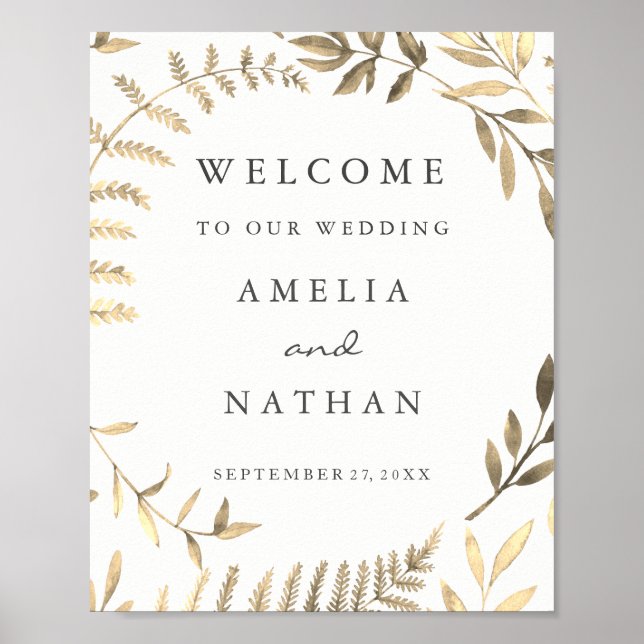 Póster Bienvenida Rótulo Golden Leaf Wreath (Frente)