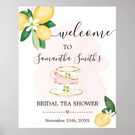 Póster Bienvenida Rótulo rosa de Bridal Tea Shower Lemons