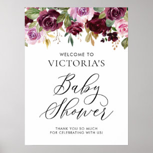 Póster Bienvenida Rustic Purple Autumn Floral en Baby Sho