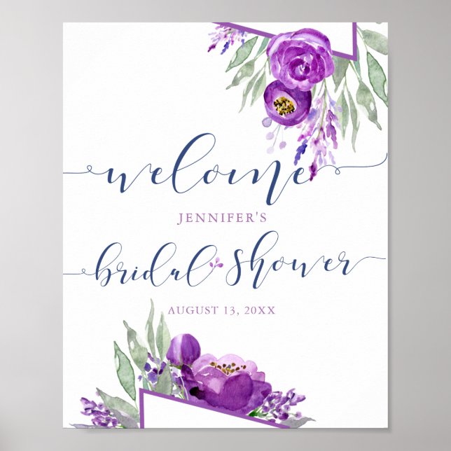 Póster Bienvenida rústica de boda con lavanda y púrpura (Frente)