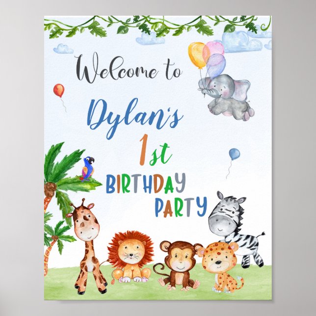 Póster Bienvenida Safari fiesta señas Fiestas animales pr (Frente)