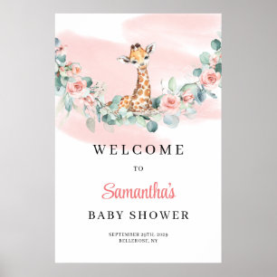 Póster Bienvenida Safari Jirafa Eucalipto Niña Baby Showe