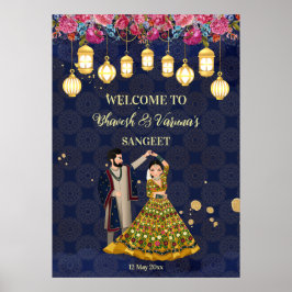 Póster Bienvenida Sangeet personalizado signo bailando pa