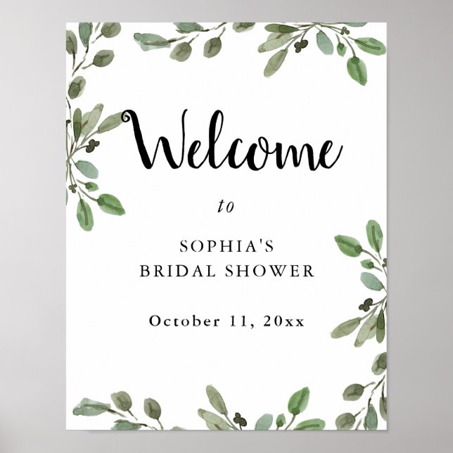 Póster Bienvenida sencilla de shower nupcial con acuarela (Frente)
