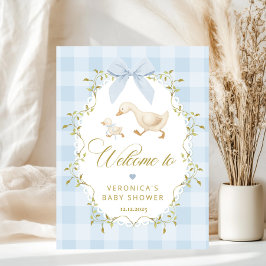 Póster Bienvenida Silly Goose Azul a Cuadros Baby Shower
