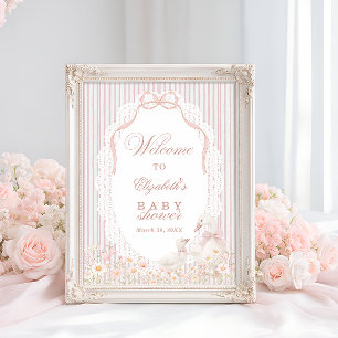 Póster Bienvenida Silly Goose Flor Encaje Niña Baby Showe