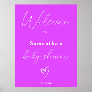 Póster Bienvenida simple minimalista de Baby Shower púrpu