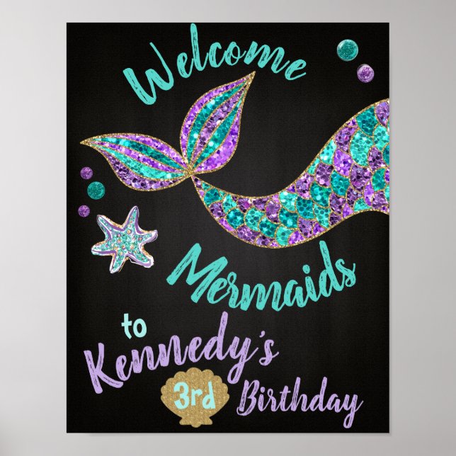 Póster Bienvenida Sirenas, Rótulo de cumpleaños de sirena (Frente)