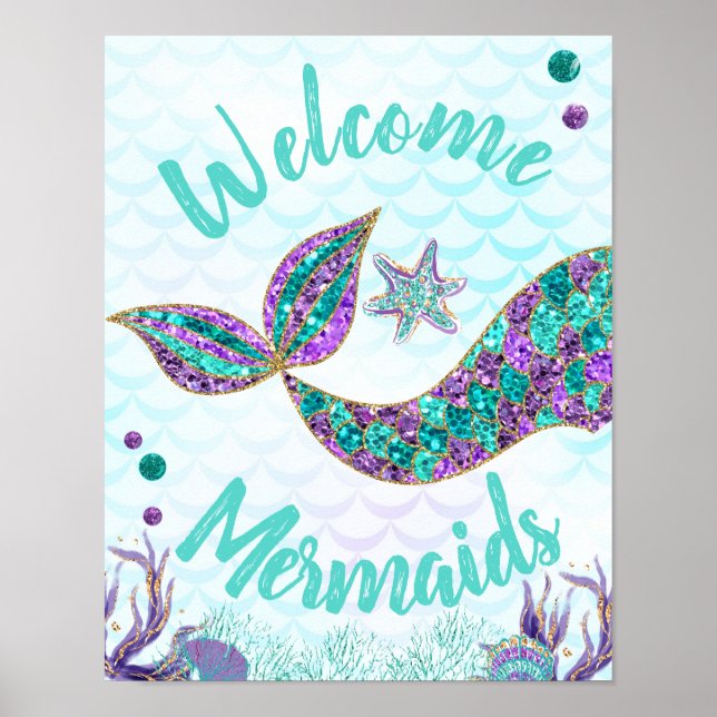 Póster Bienvenida Sirenas, Rótulo de cumpleaños de sirena (Frente)