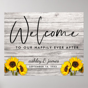 Póster Bienvenida Soleada Rústica de Boda con Textura de 