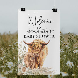 Póster Bienvenida Vaca Highland Ternera Baby Shower Boho